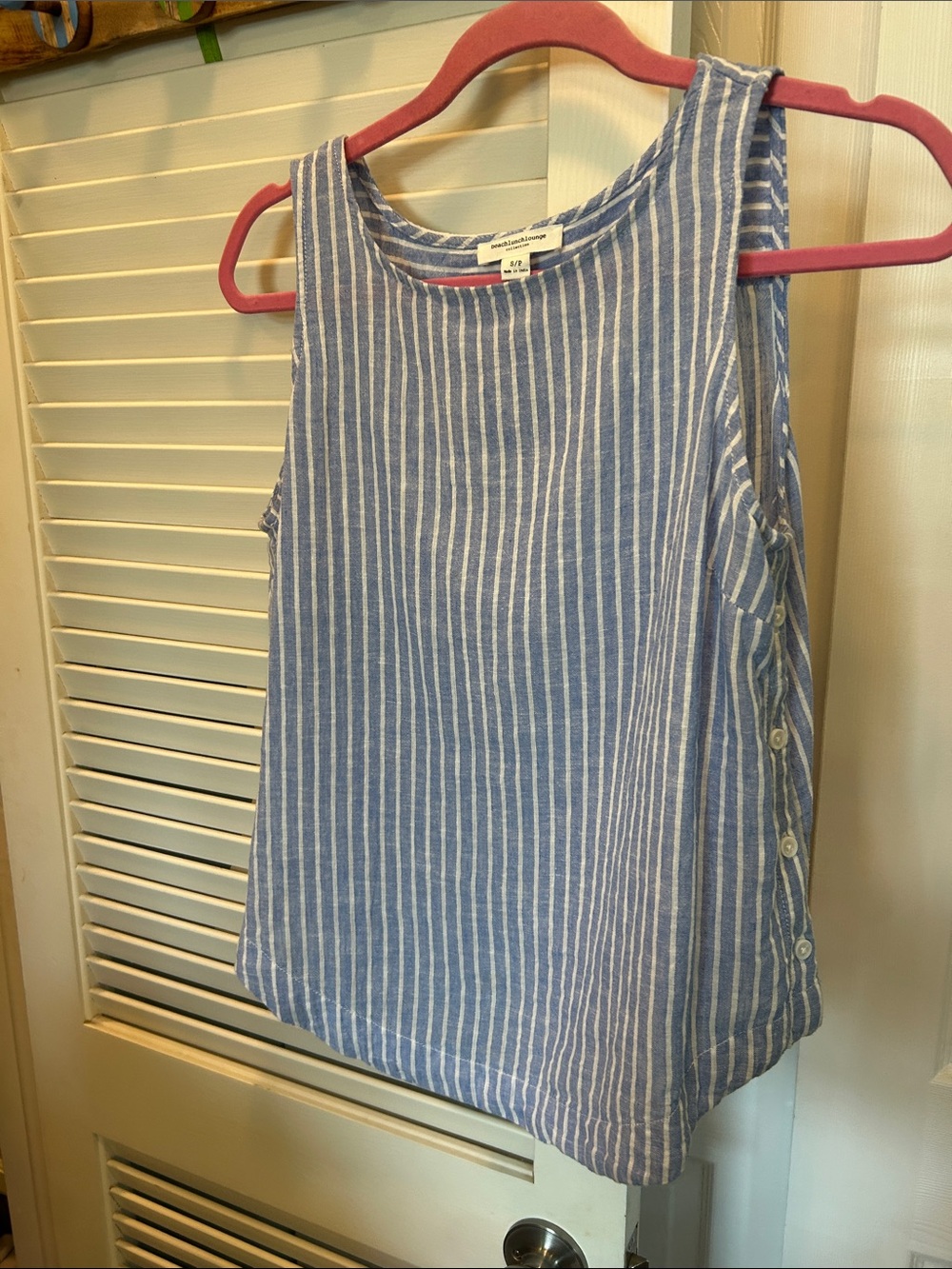 Beach lunch lounge Blue and White Striped Sleeveless Top - Classic Summer Tank